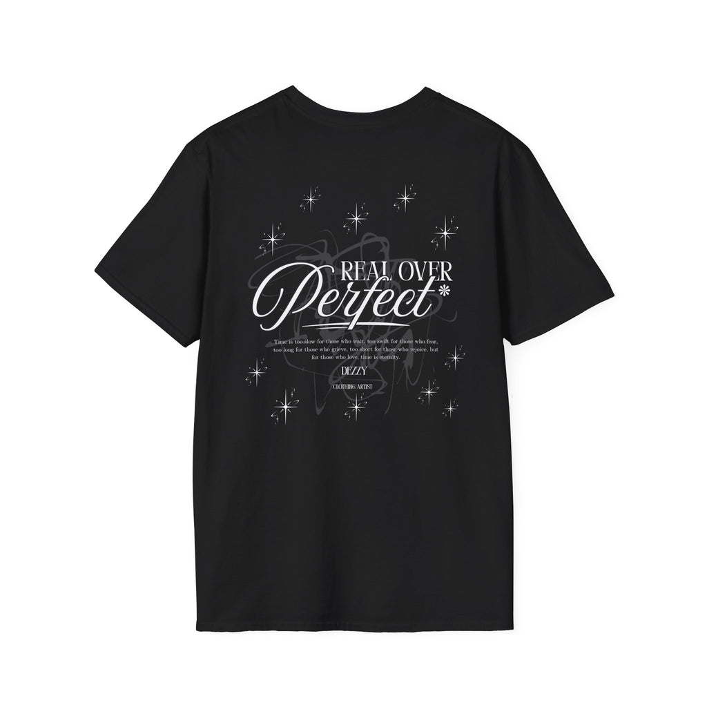 Real Over Perfect Graphic T-Shirt — Sparkle Typography Back Print
